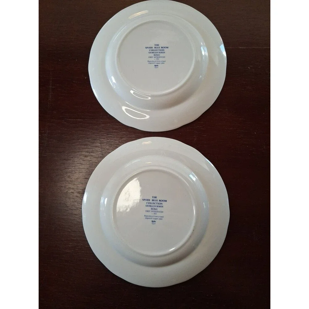 TWO SPODE THE BLUE ROOM COLLECTION 'ROME' BLUE AND WHITE 10.5 INCH DINNER PLATE